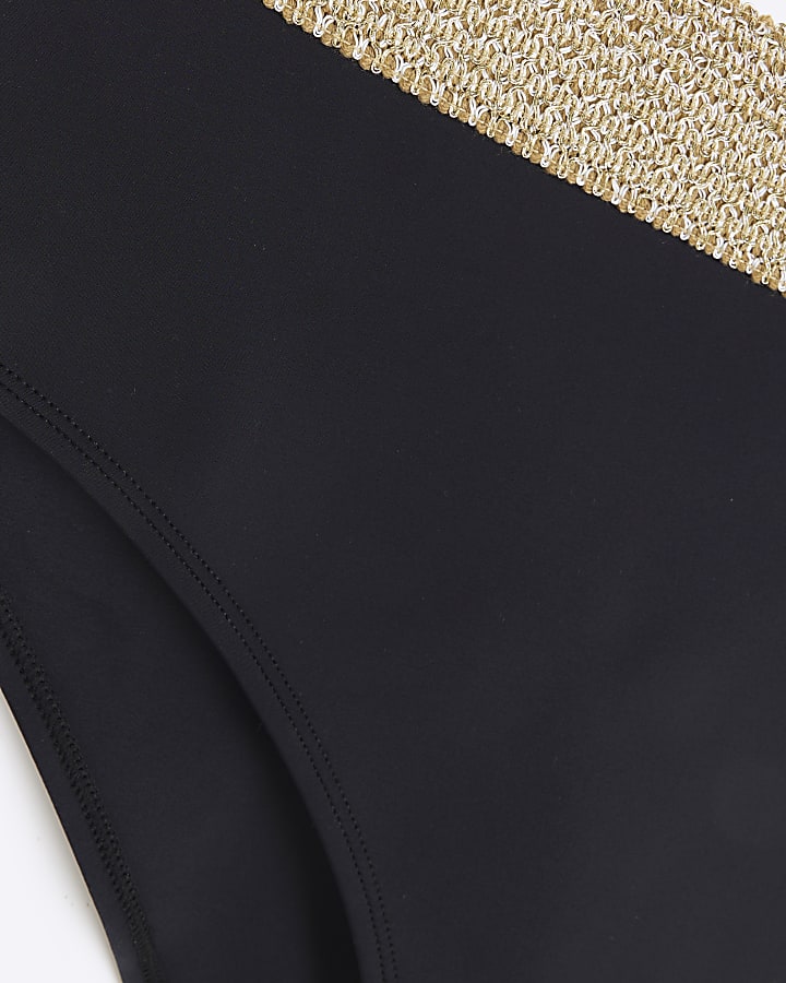 Plus black high waisted buckle bikini bottoms