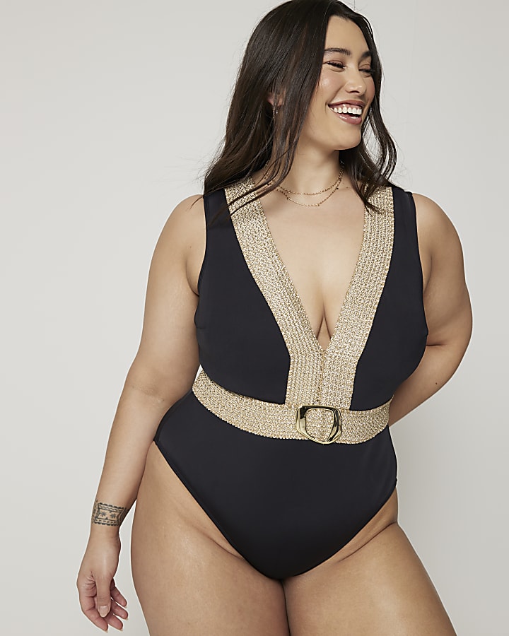 Plus black plunge swimsuit