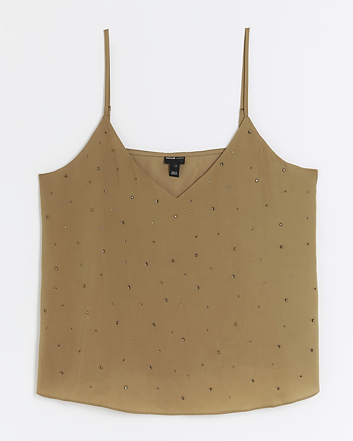 Khaki diamante cami top