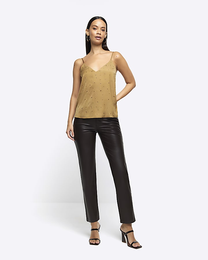 Khaki diamante cami top