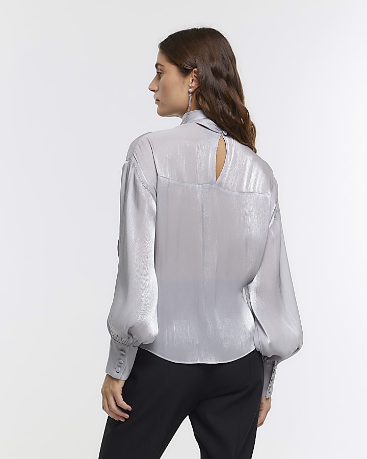 Silver RI Studio satin tie neck blouse