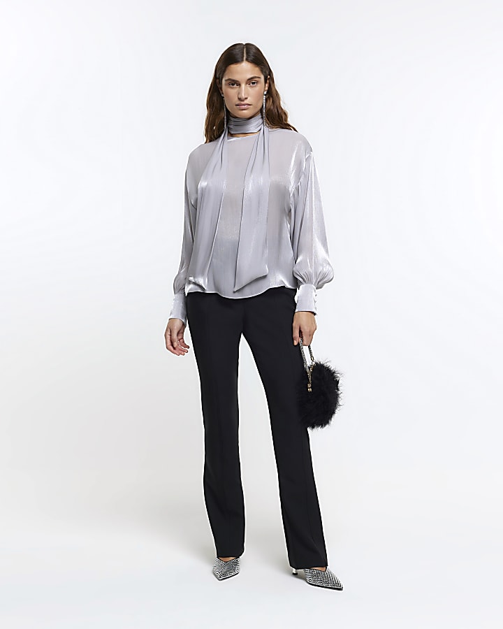 Silver RI Studio satin tie neck blouse