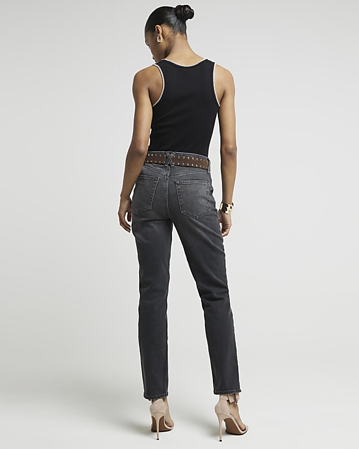 Black high waisted stove pipe straight jeans