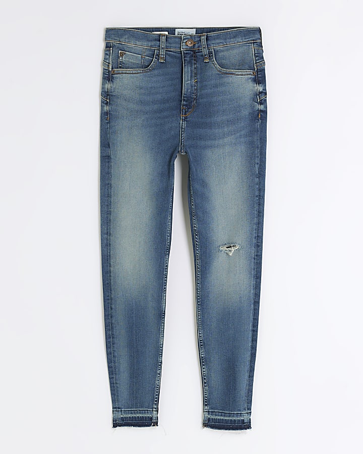 Blue ripped high waisted super skinny jeans