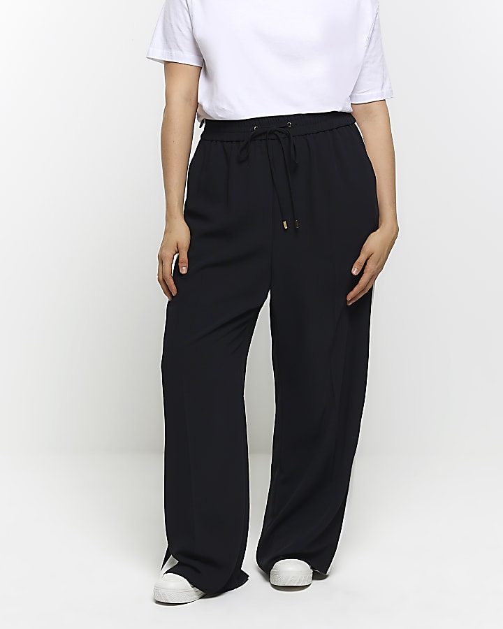 Plus black side stripe wide leg joggers