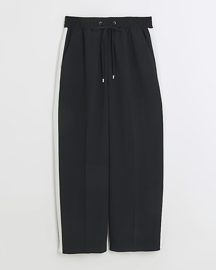 Petite black side stripe wide leg joggers