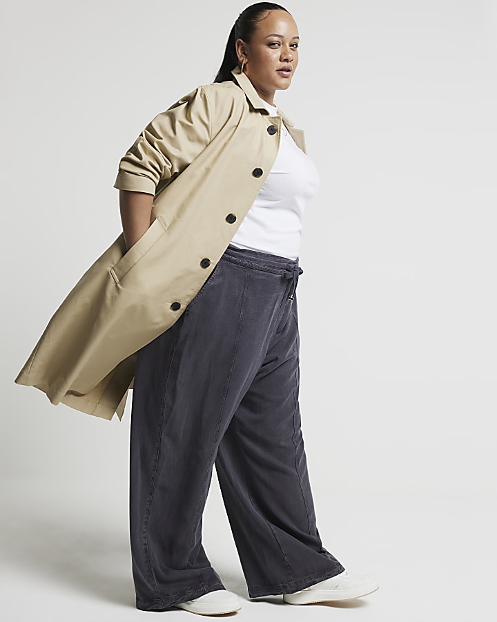 Plus Navy wide leg lyocell trousers