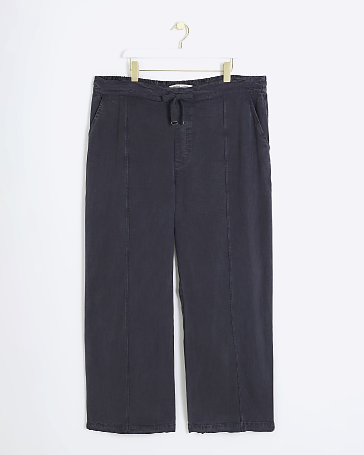 Plus Navy wide leg lyocell trousers