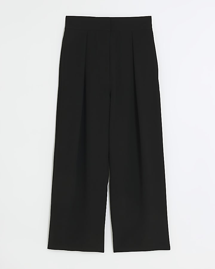 Petite Black Wide Leg Pleated Trouser