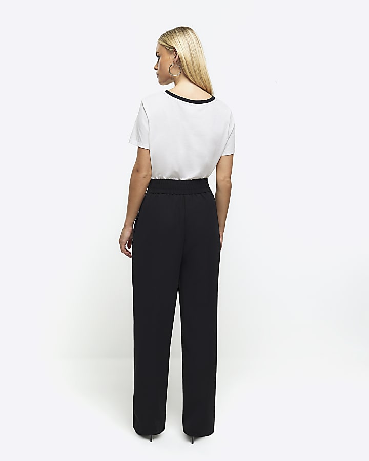 Petite Black Wide Leg Pleated Trouser