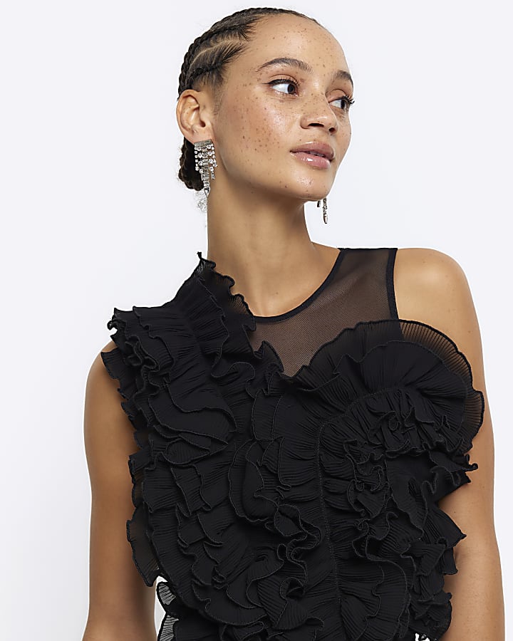 Black mesh frill bodysuit
