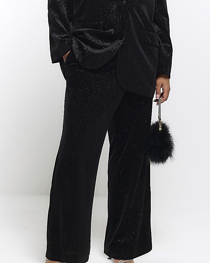 Plus black velvet sparkle slim trousers