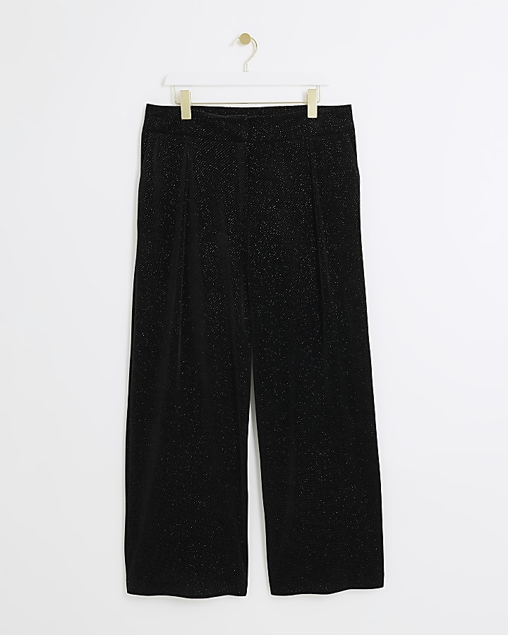 Plus black velvet sparkle slim trousers