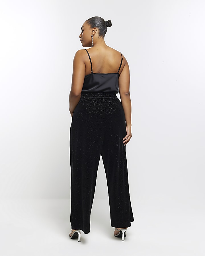 Plus black velvet sparkle slim trousers