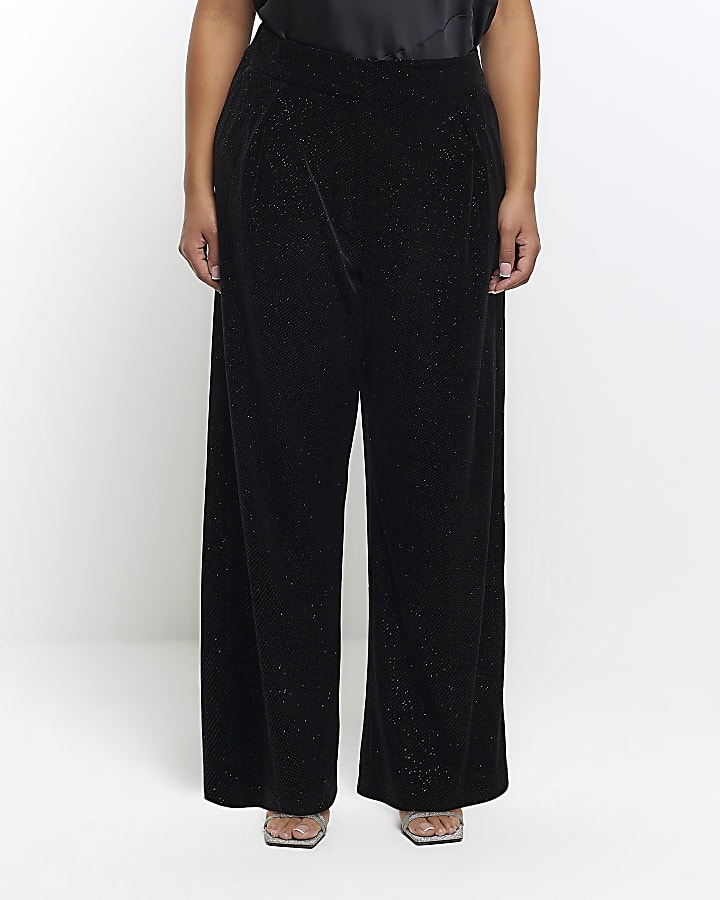 Plus black velvet sparkle slim trousers