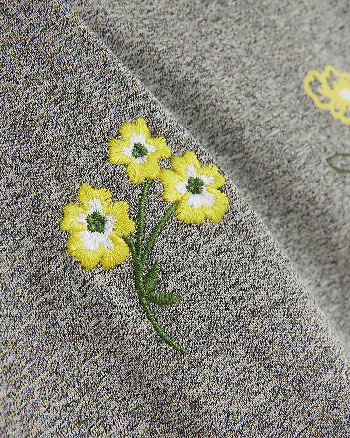 Grey embroidered floral t-shirt