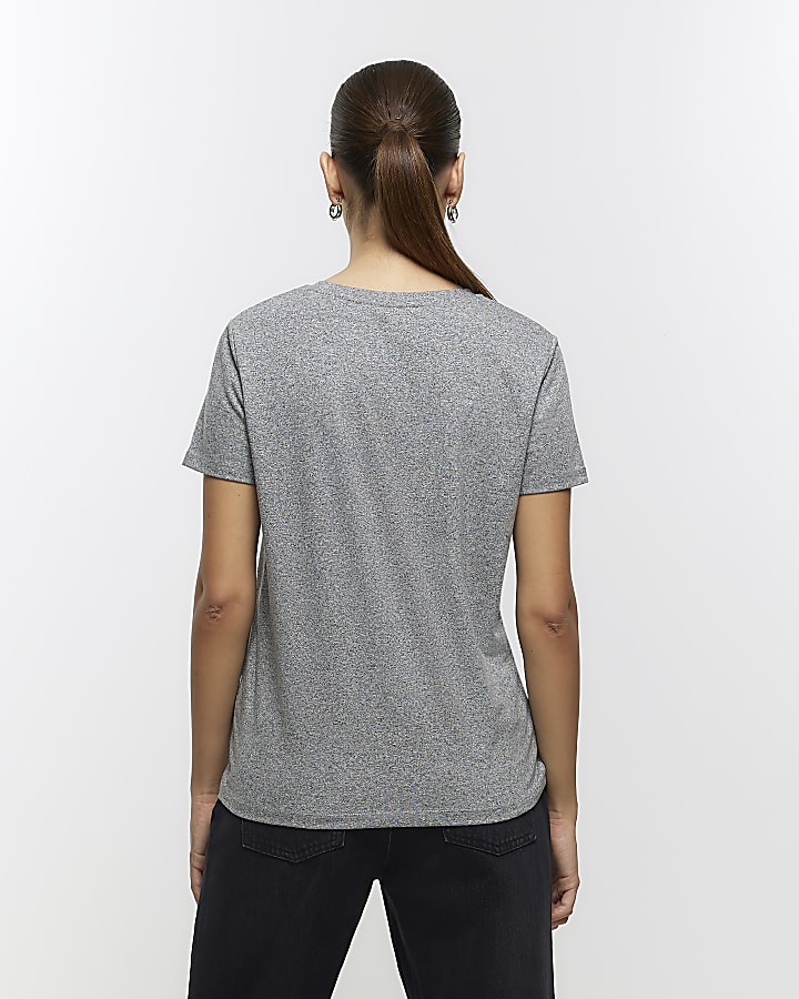 Grey embroidered floral t-shirt