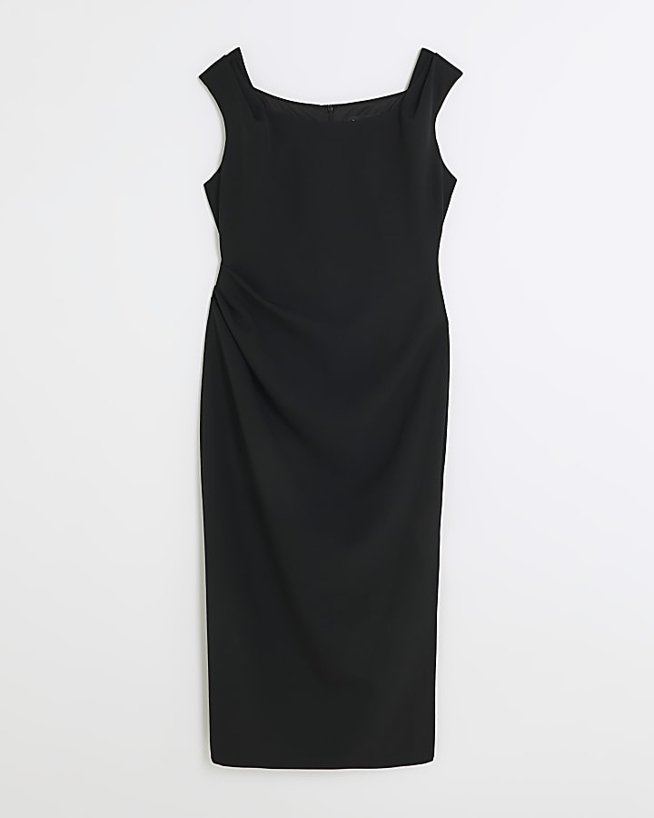 Black ruched bodycon midi dress