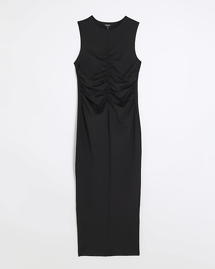 Black ruched detail maxi dress