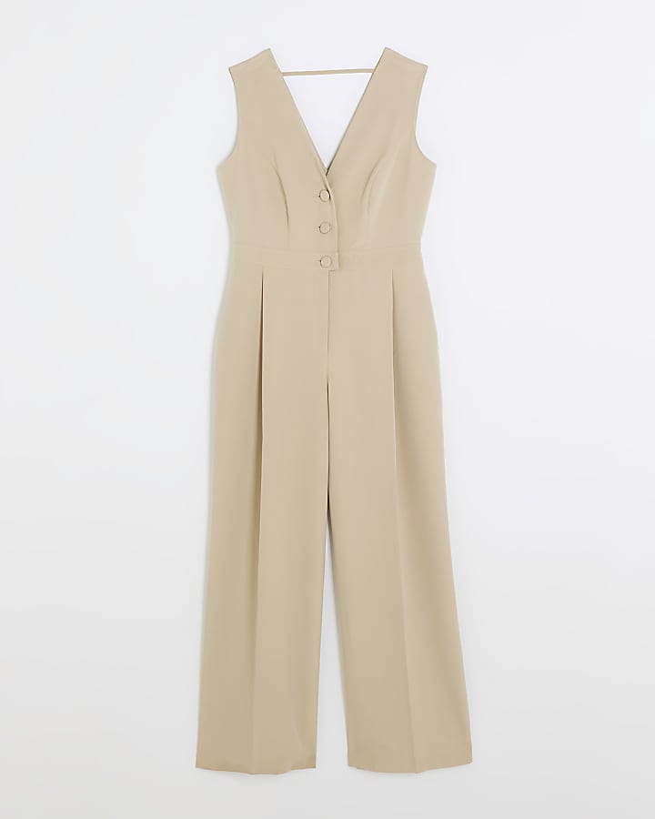 Beige bow blazer jumpsuit