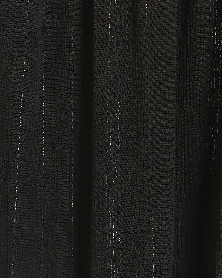 Black shirred metallic maxi skirt