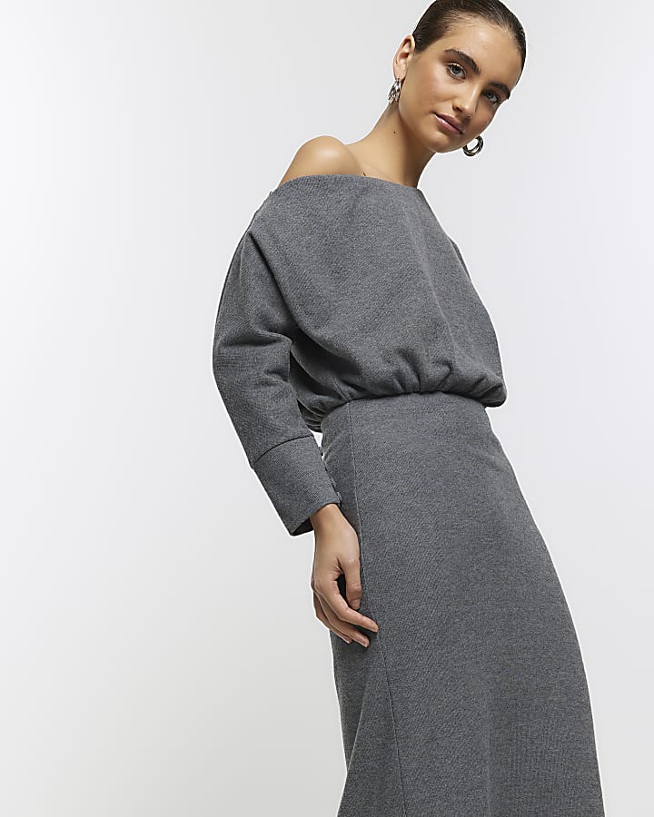 Grey asymmetric sweatshirt maxi dress