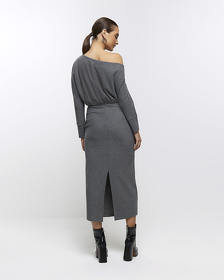 Grey asymmetric sweatshirt maxi dress