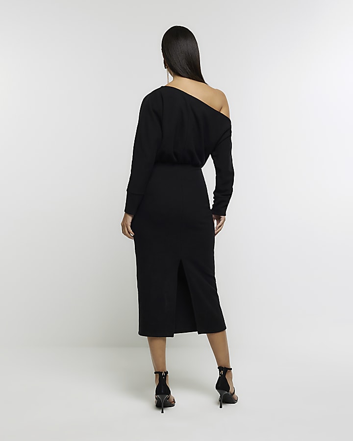 Black asymmetric sweatshirt maxi dress