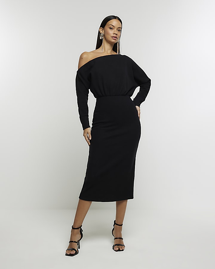 Black asymmetric sweatshirt maxi dress