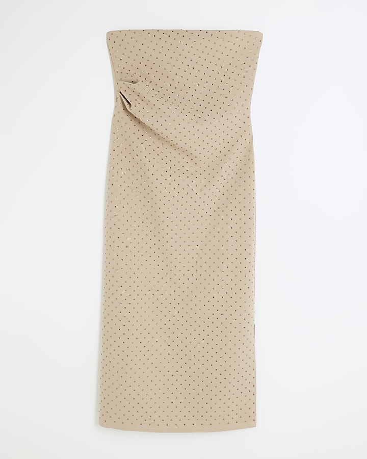 Beige diamante bandeau midi dress