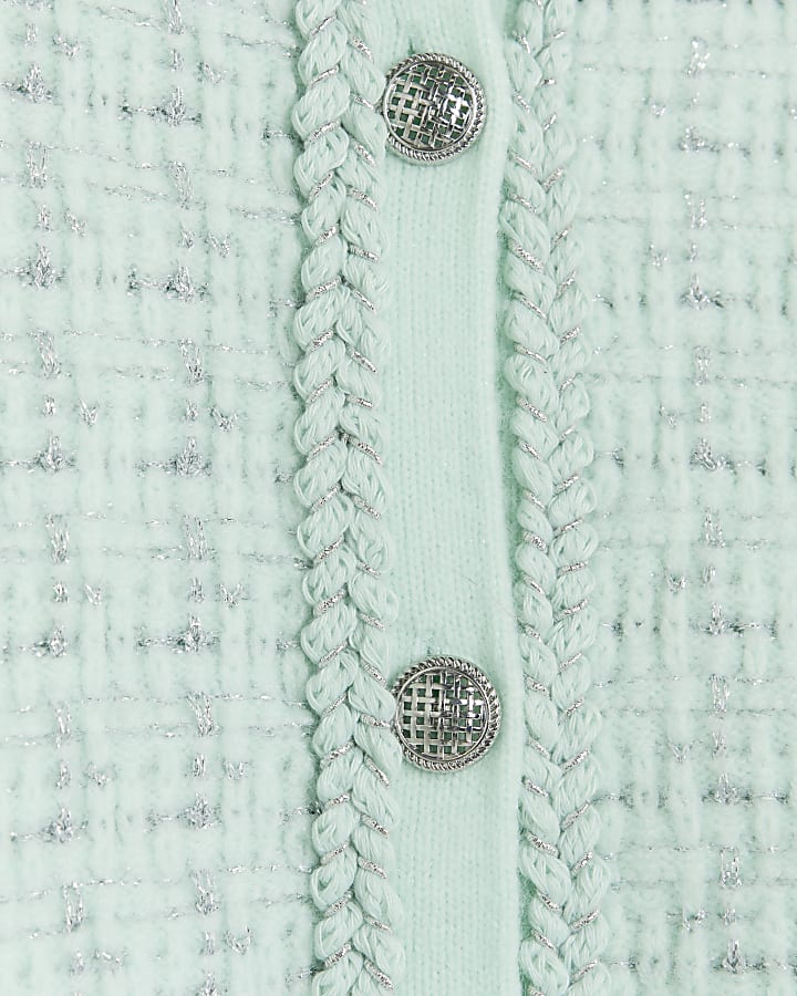 Green boucle knit cardigan