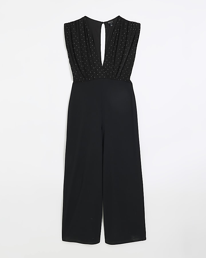 Black diamante wide leg jumpsuit