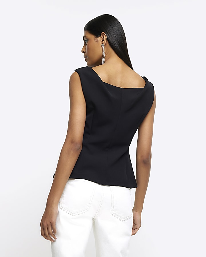 Black square neck vest top