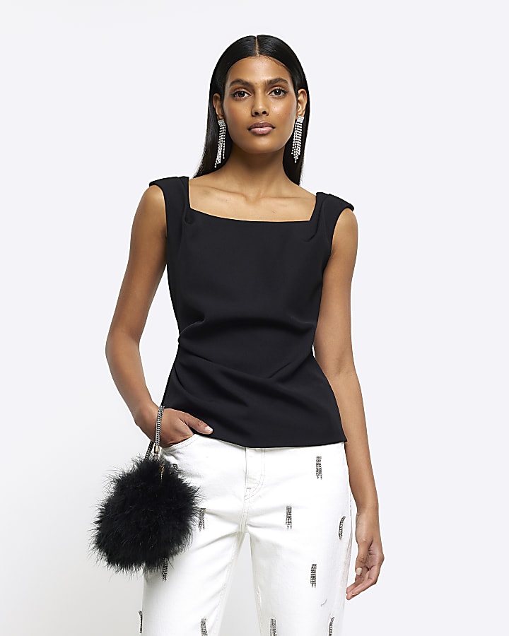 Black square neck vest top