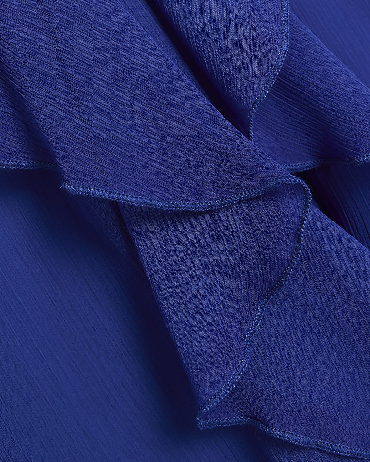 Petite blue frill halter shift mini dress