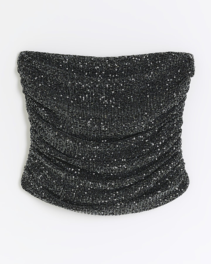 Grey sequin bandeau top