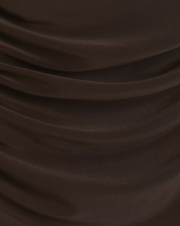 Brown ruched bardot bodysuit