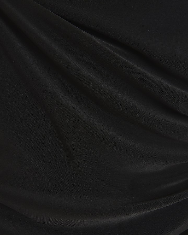 Black ruched bardot bodysuit