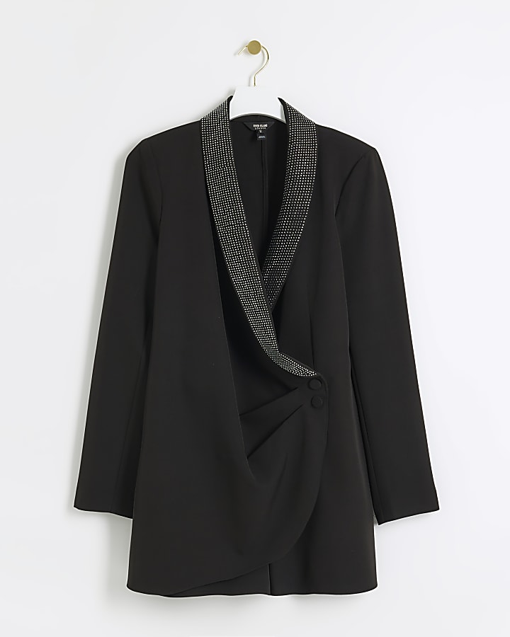 Black diamante collar wrap playsuit