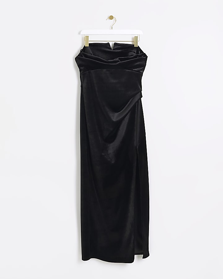 Black velvet bandeau maxi dress