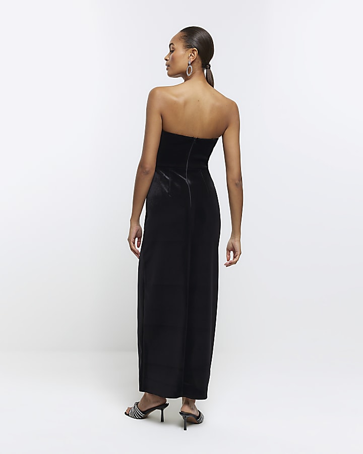 Black velvet bandeau maxi dress