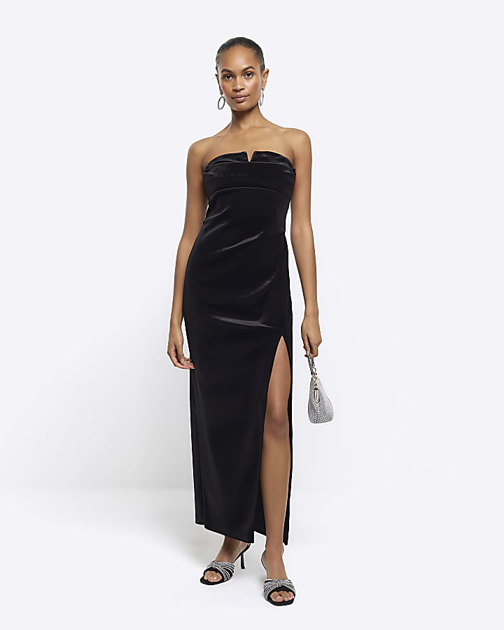 Black velvet bandeau maxi dress