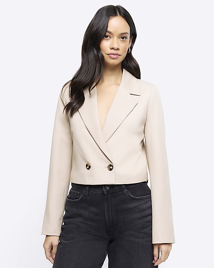 Beige Double Breasted crop blazer