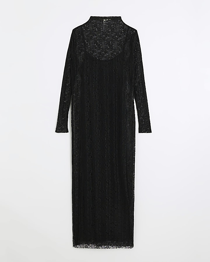 Black lace slip midi dress