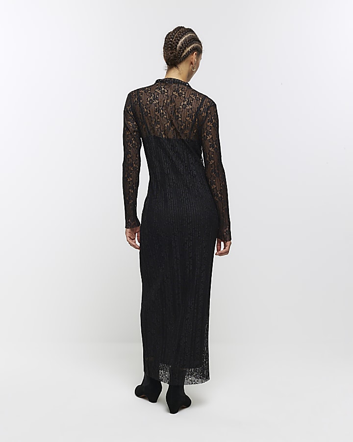 Black lace slip midi dress