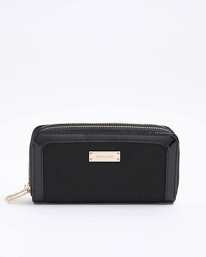 Black jacquard monogram purse River Island