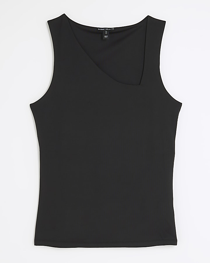 Black asymmetric neck tank top