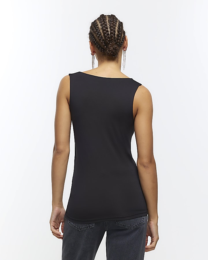 Black asymmetric neck tank top