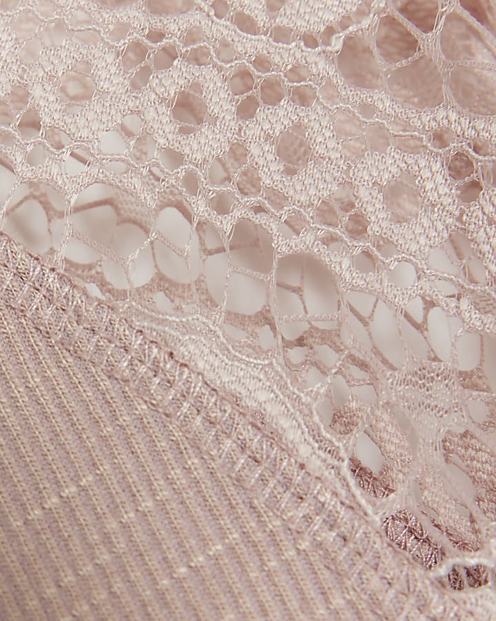 Pink rib lace long sleeve top