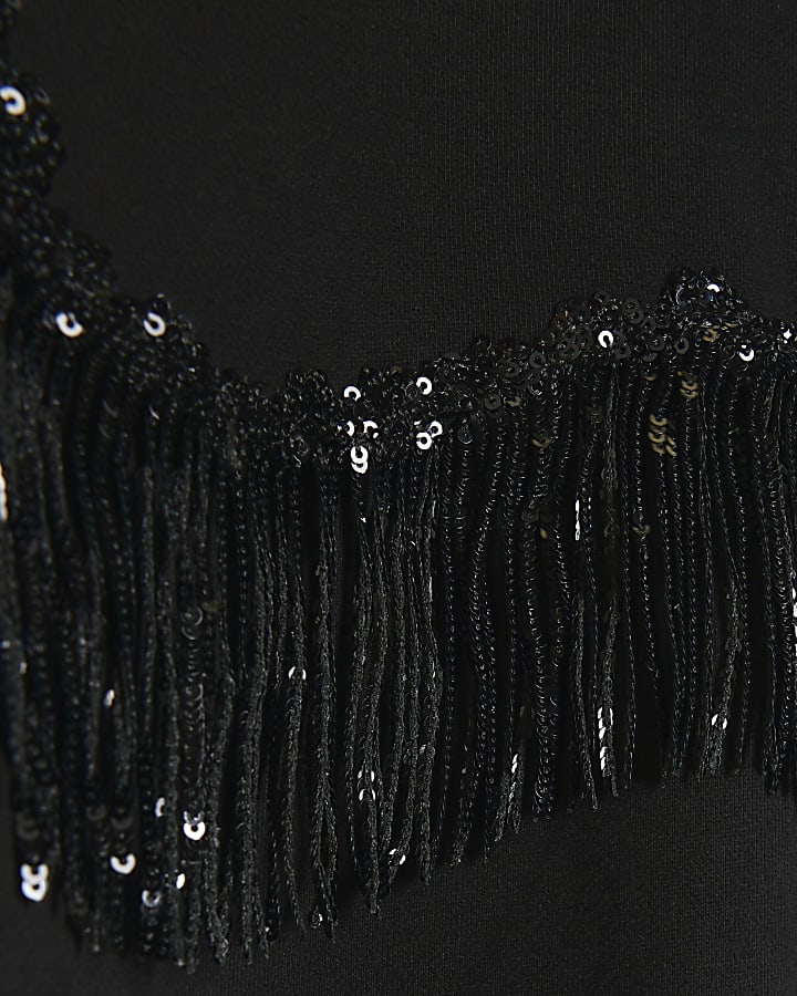 Black diamante fringe sweatshirt
